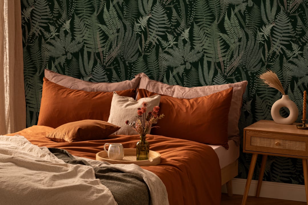 Verde închis Vintage Fern ilustrații repeta model tapet