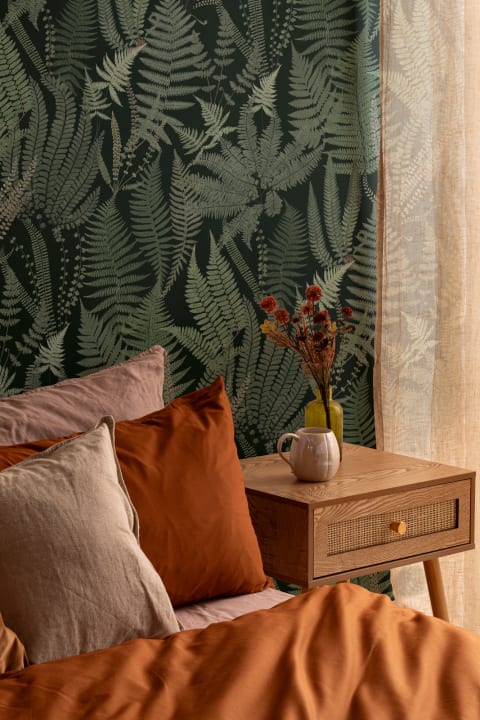 Mørkegrøn Vintage Fern Illustrations Repeat Pattern Wallpaper