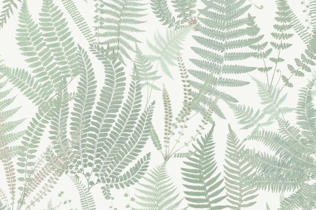 Green Vintage Fern Leaf Illustrations Repeat Pattern Wallpaper