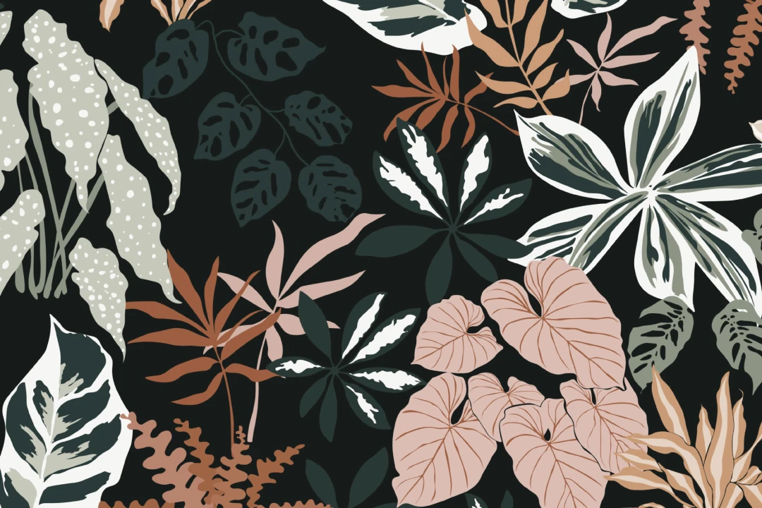 Papier Peint Botanique Vert Foncé à Motif de Plantes
