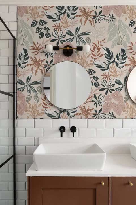 Papel Pintado con Patrón de Hojas en Beige y Verde