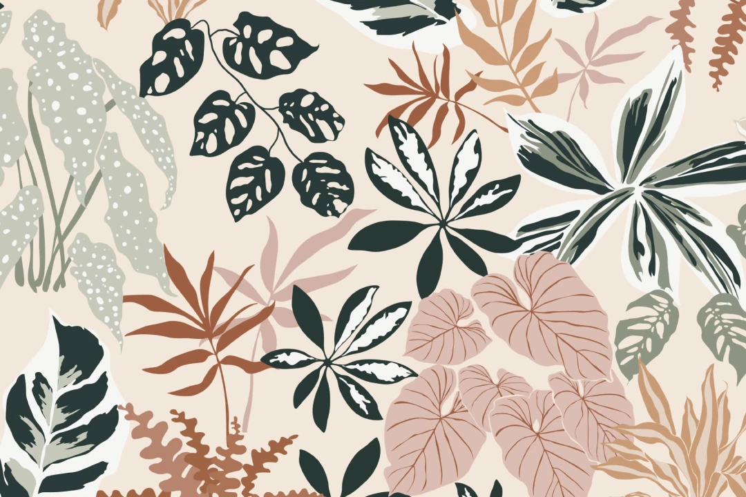Neutral and Green Modern Botanical Plants Repeat Pattern Wallpaper