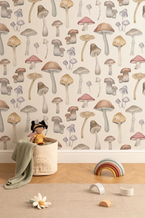 Painted Mushroom Repeat Pattern Wallpaper