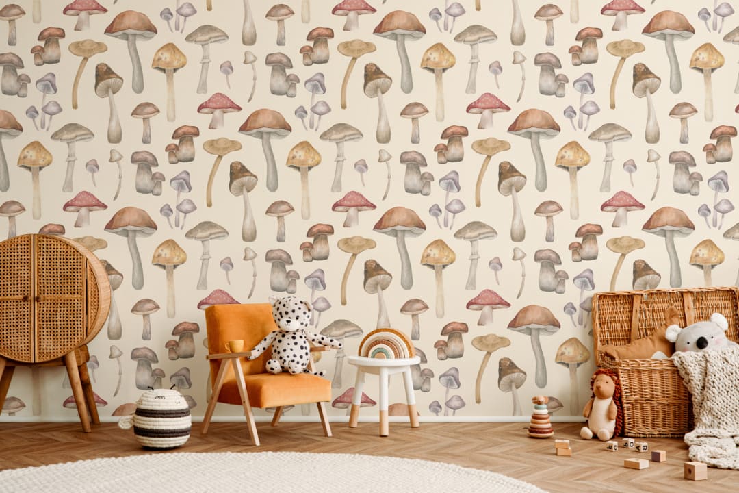Painted Mushroom Repeat Pattern Wallpaper