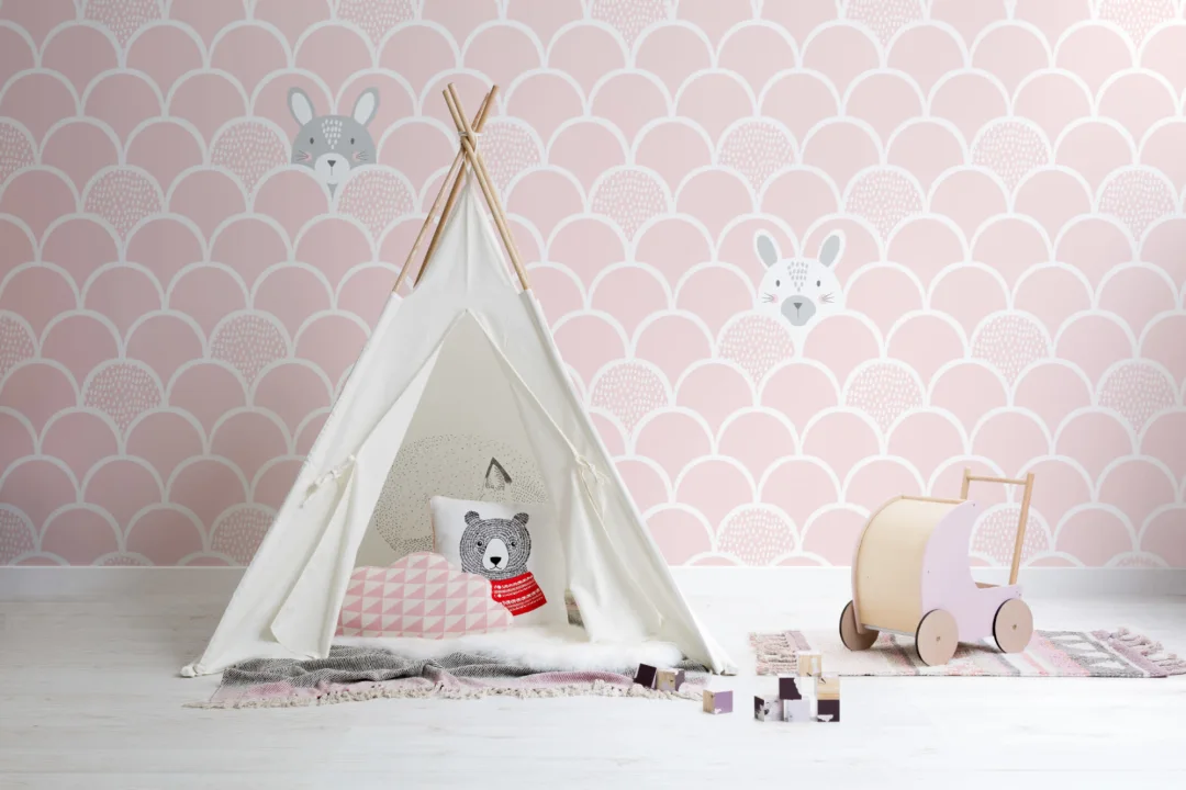Kids Pink Pop Up Rabbits Wallpaper Mural