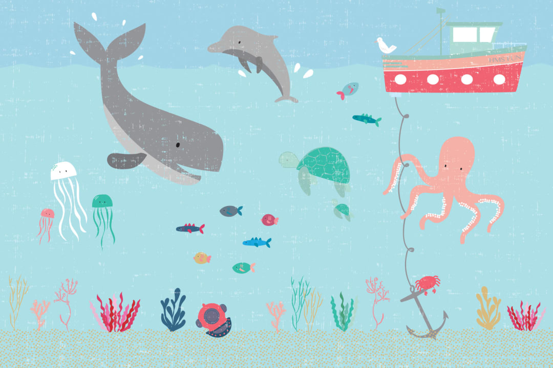 Mural Papel Pintado Animales Bajo el Mar para Niños