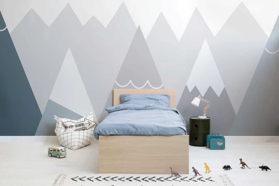 Mural Papel Pintado Montañas Azules y Grises para Niños