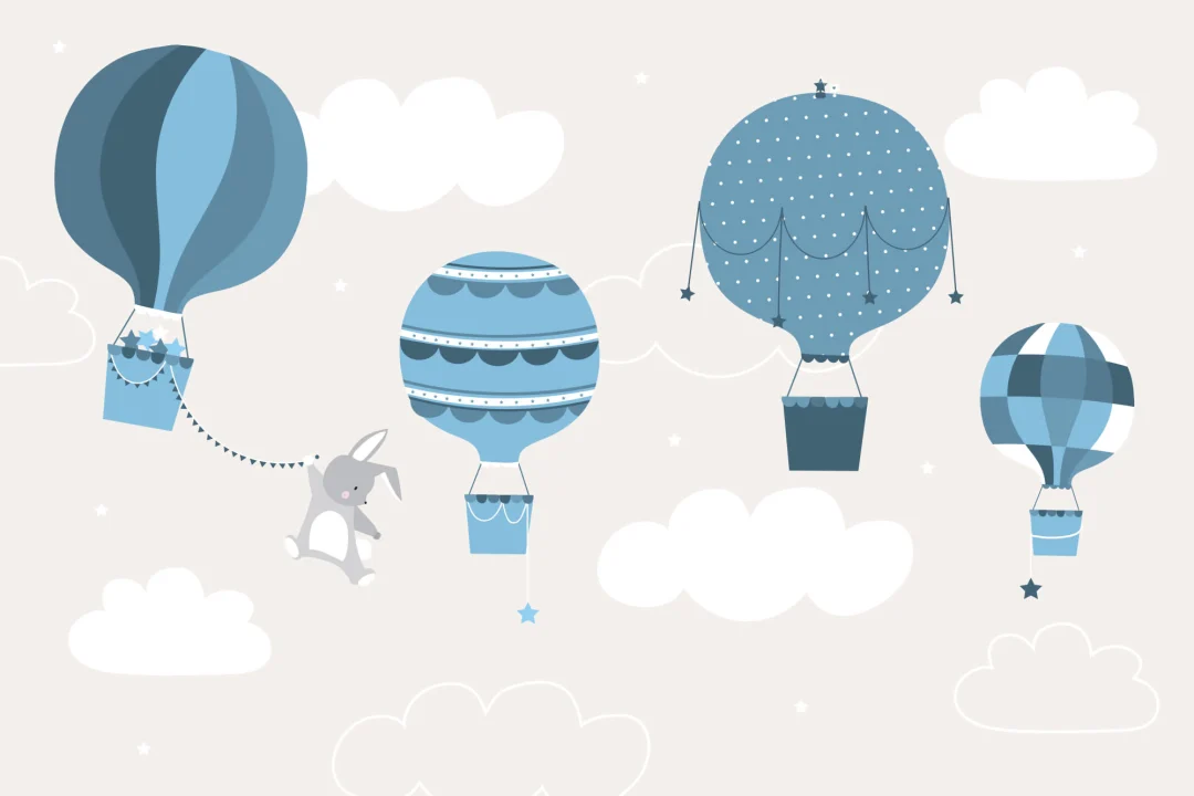 Mural Papel Pintado Conejito y Globos Azules para Niños