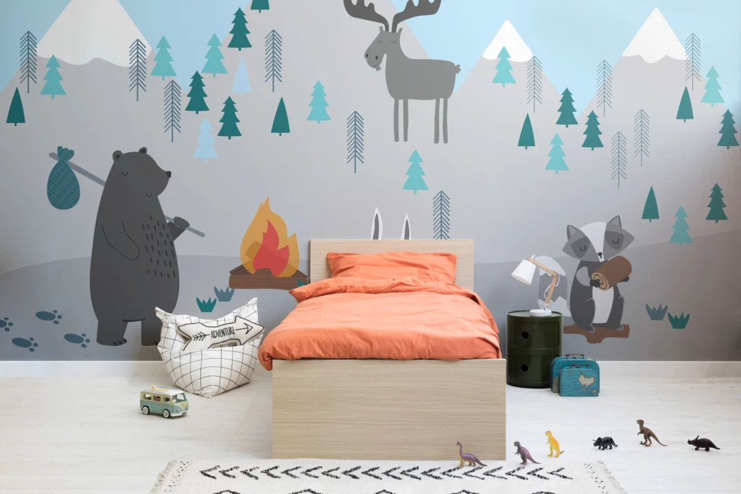 Mural Papel Pintado Infantil con Animales de Montaña