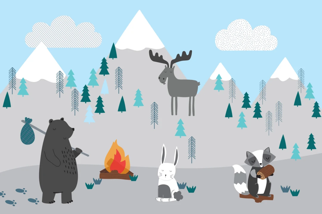 Mural Papel Pintado Infantil con Animales de Montaña