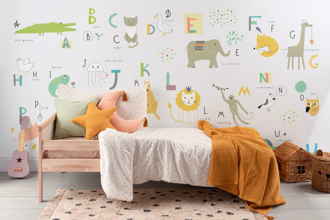 Mural Papel Pintado Infantil con Alfabeto y Animales