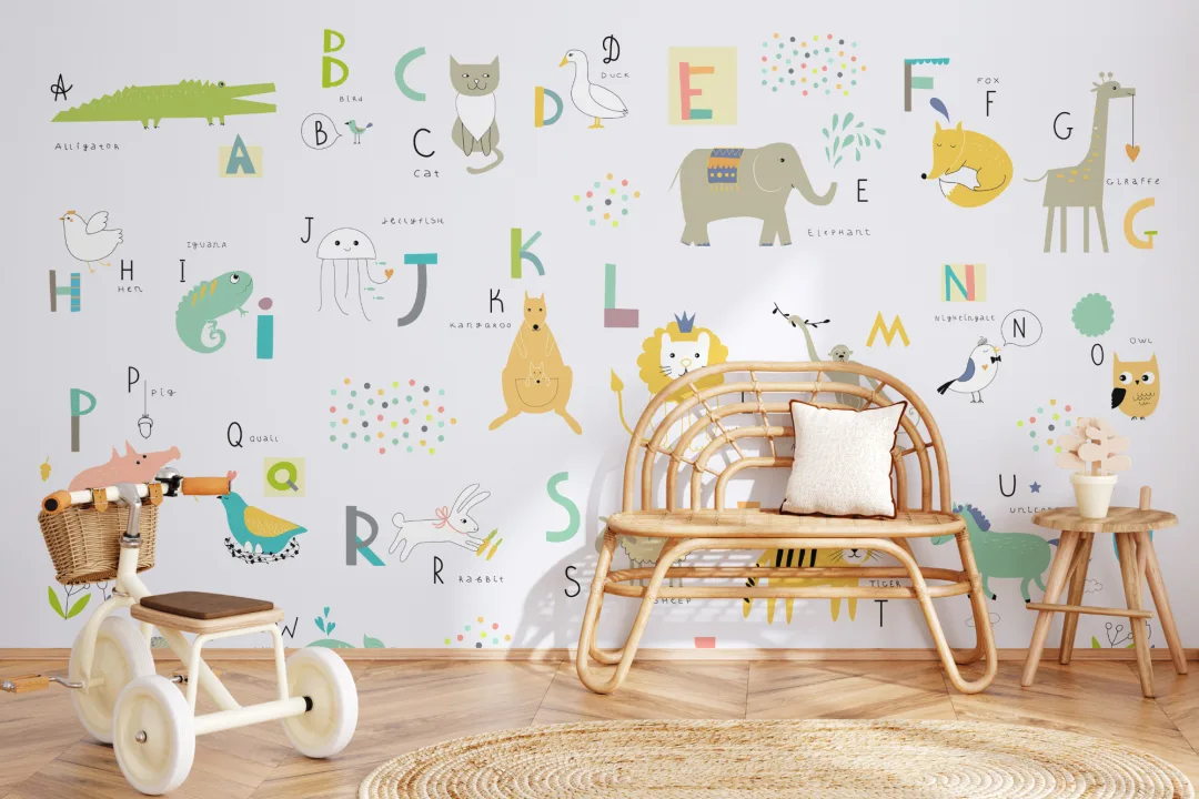 Mural de papel de parede do alfabeto para crianças