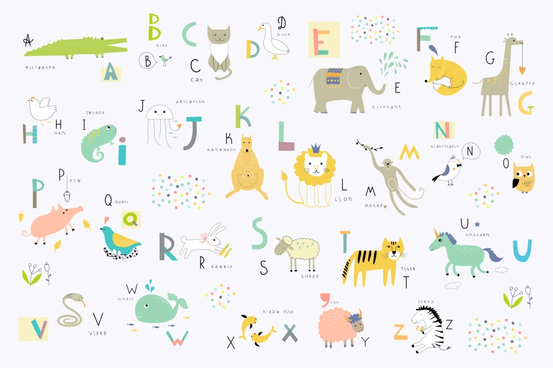 Mural Papel Pintado Infantil con Alfabeto y Animales