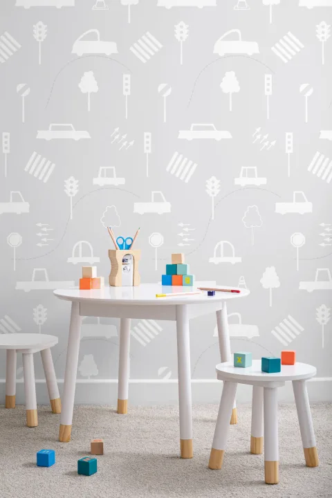 Papel Pintado Tráfico de Coches Gris y Blanco