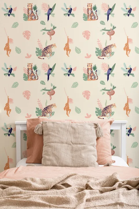 Papel Pintado Animales y Hojas de la Selva