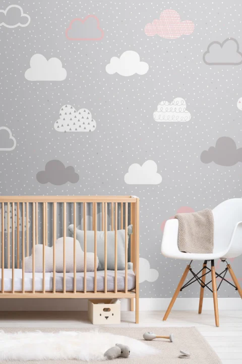 Pink & Gray Clouds Pattern Wallpaper Mural
