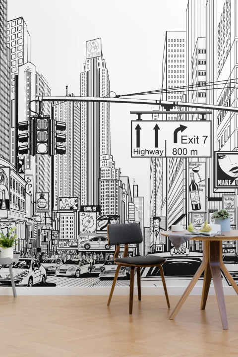 Svart-hvitt illustrert NYC-fototapet