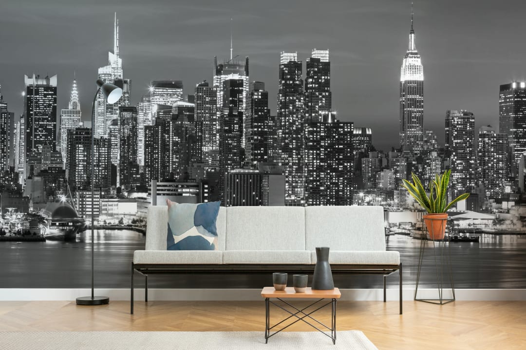 Grayscale New York Landscape Wallpaper Mural