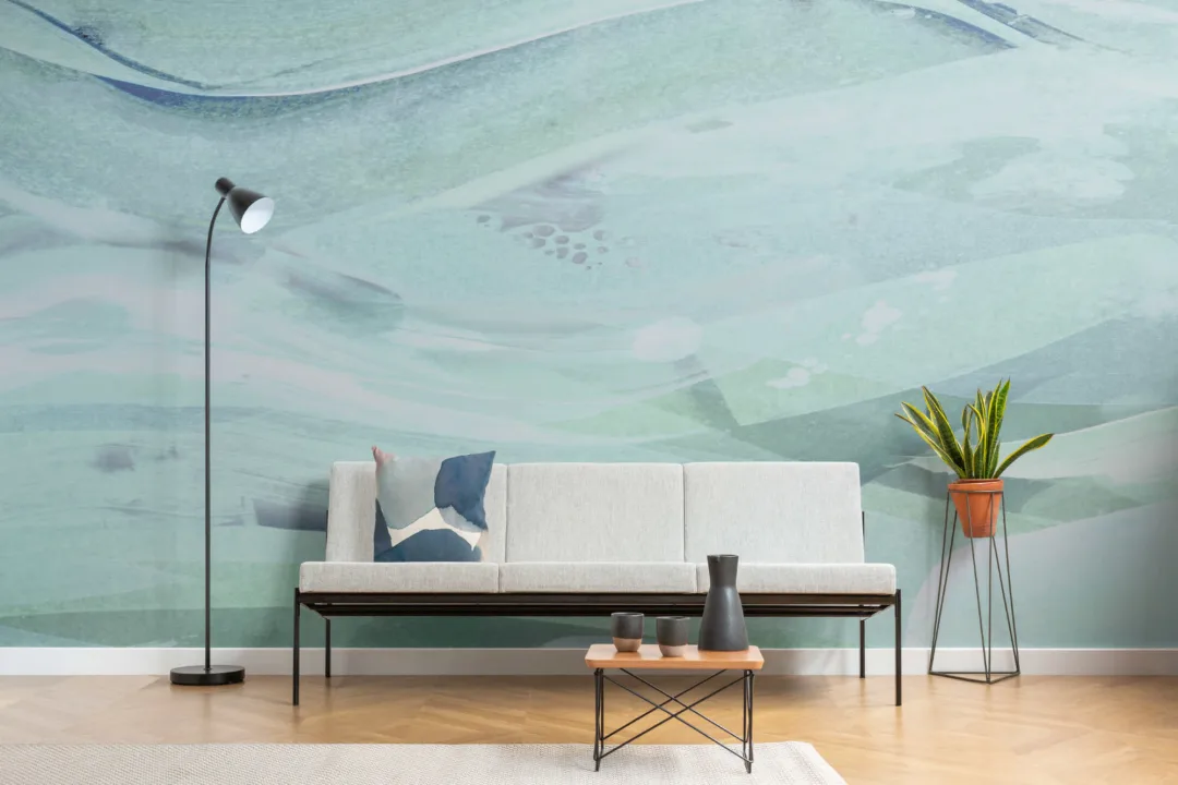 Blue Green Abstract Ocean Painting Wallpaper Mural