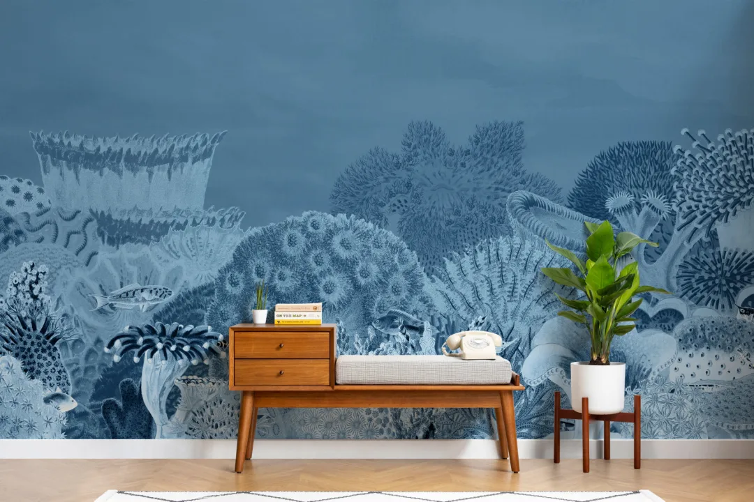 Navy Vintage Illustrations Coral Reef Mural
