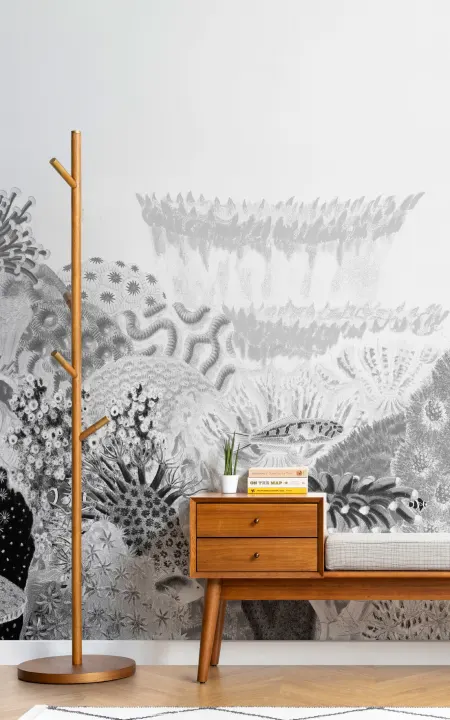 Mural Gris Ilustraciones Vintage Arrecife de Coral