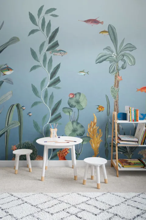 Blue Fish & Seaweed Underwater Mural