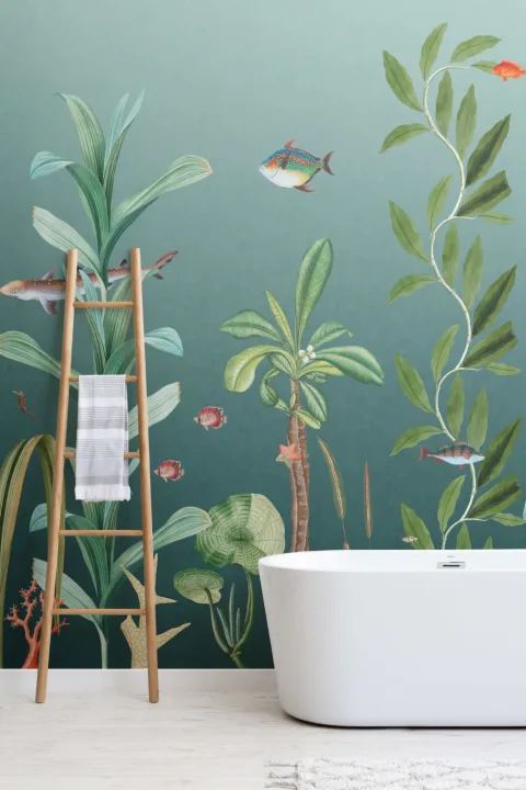 Peinture murale sous-marine poisson sarcelle et algues