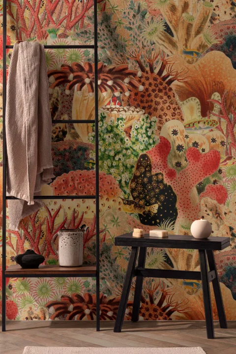 Mural de coloridas ilustraciones vintage de plantas marinas