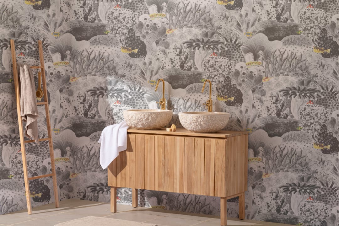 Gray Vintage Ilustrații Marine Plante Mural