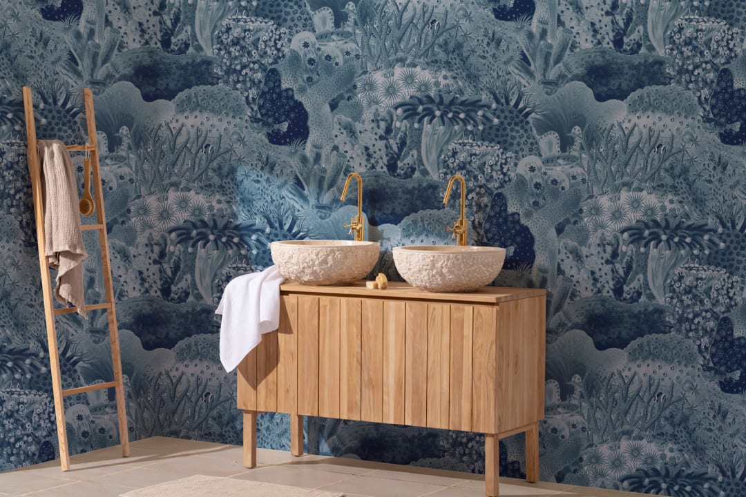Navy Vintage Illustrations Marine Plants Mural