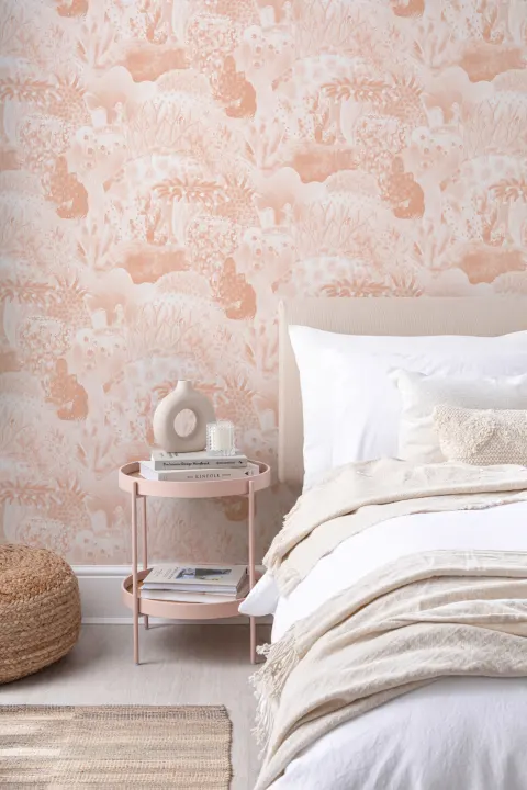 Peach Vintage Illustrations Marine Life Wallpaper