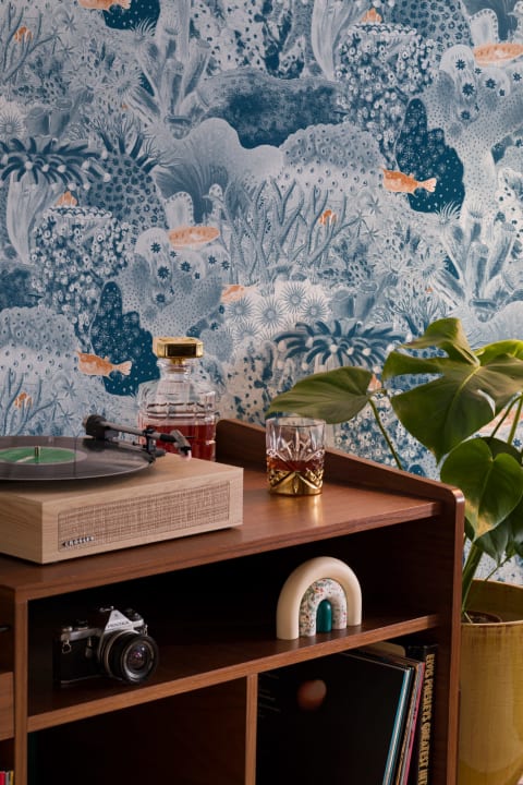 Papel pintado de Navy Vintage Illustrations Marine Life