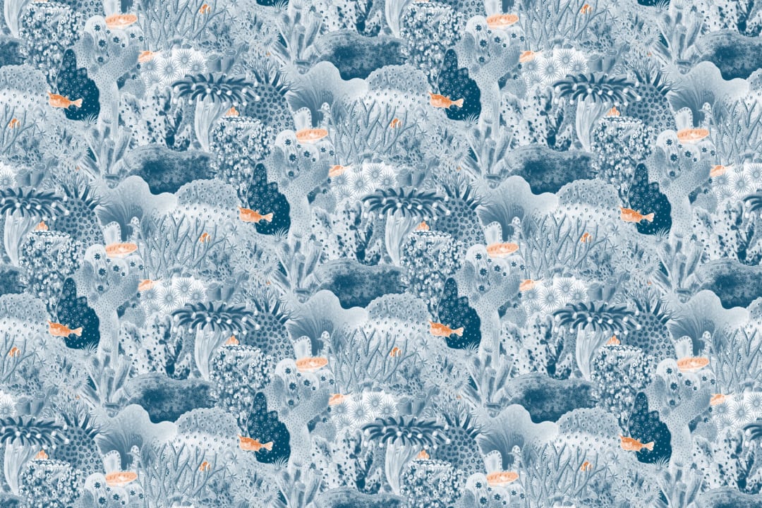 Navy Vintage Illustrations Marine Life Wallpaper