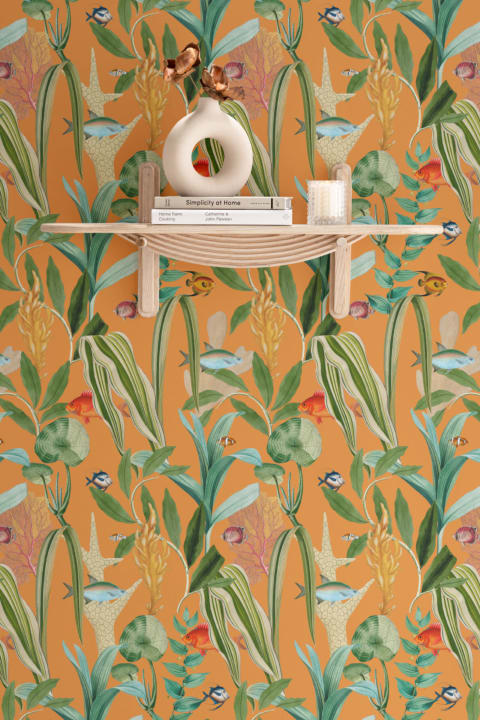 Papel pintado costero naranja Peces y plantas