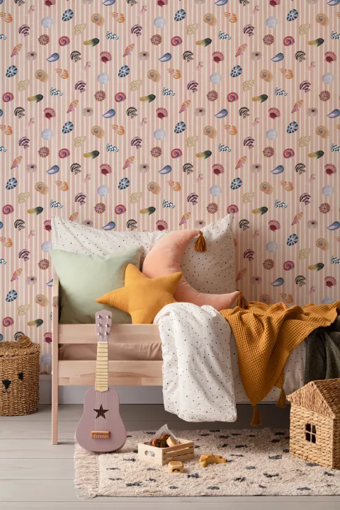 Pink Coastal Shell Pattern Wall Mural