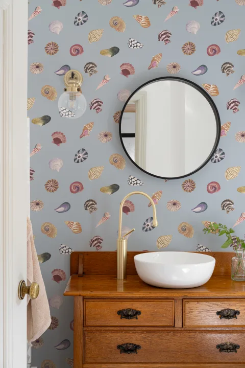 Blue Seashell Pattern Coastal Mural For Tranquil Spaces