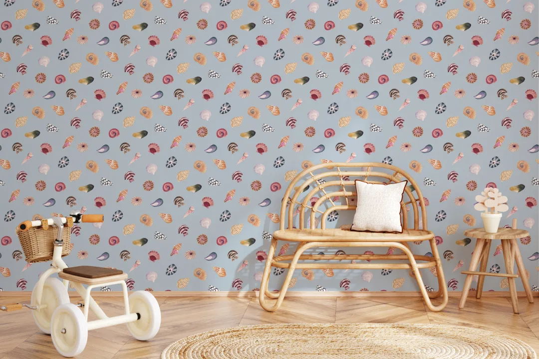 Blue Seashell Pattern Coastal Mural For Tranquil Spaces