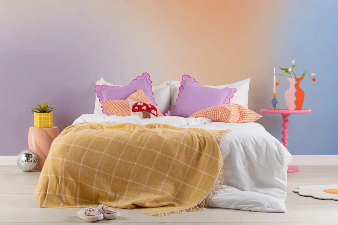 Blue, Orange and Lilac Ombre Wallpaper Mural