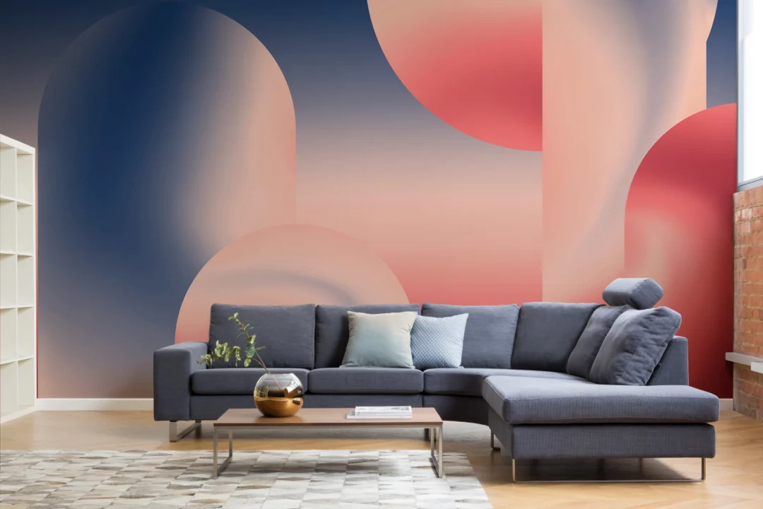 Red & Navy Ombre Abstract Shapes Wall Mural