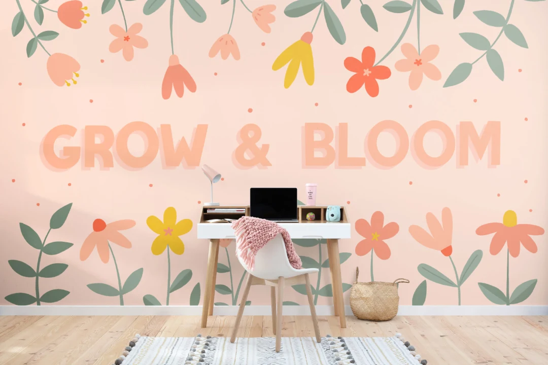 Pink Floral Typography Quote Wallpaper Mural