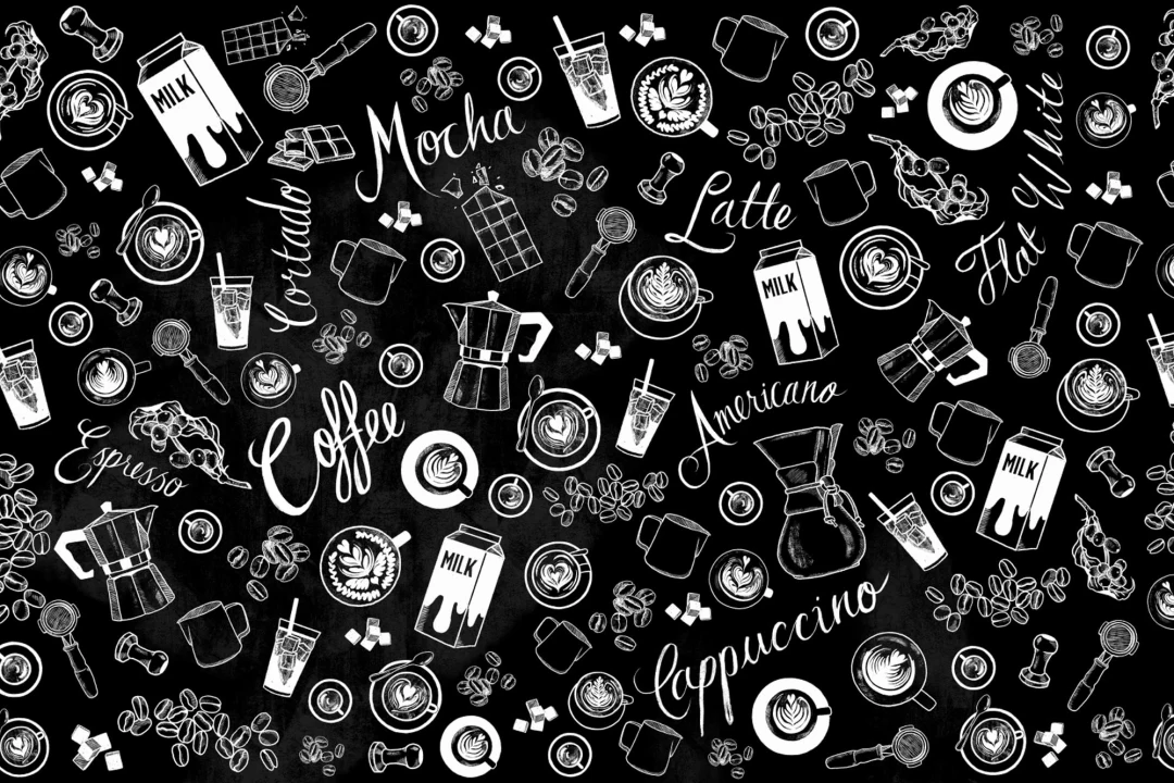 Black & White Coffee Cup Pattern Wallpaper Mural