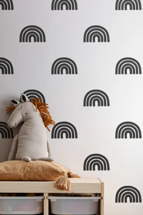 Papel Pintado Infantil con Motivo de Arcoiris en Blanco y Negro