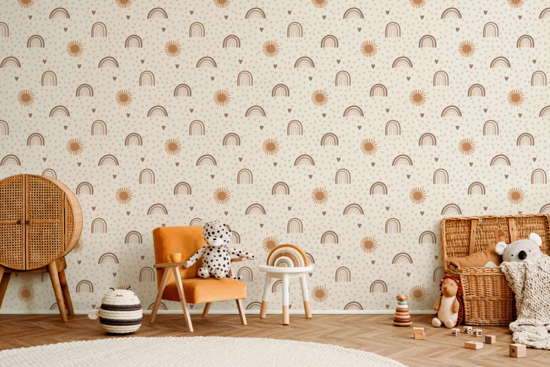 Earthy Hand-Painted Rainbow Wallpaper