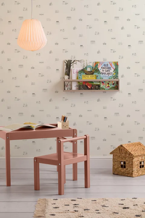 Small Illustrated House Repeat Pattern Wallpaper