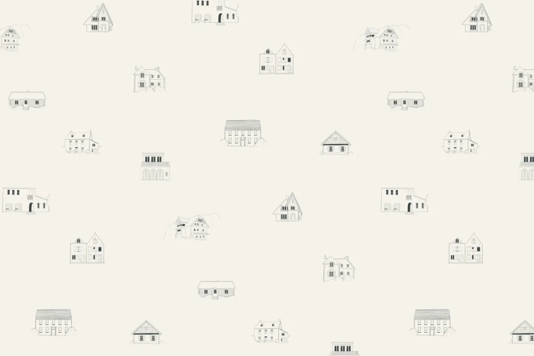 Papel Pintado Casas Ilustradas y Pequeñas en Tonos Neutros