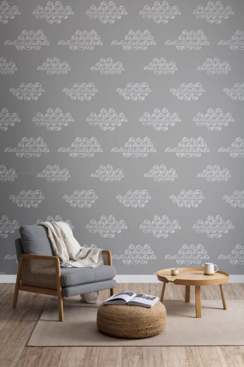 Gray Japanese Clouds Repeat Pattern Wallpaper