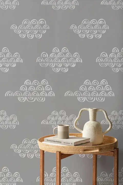 Papel Pintado Motivos Japoneses de Nubes sobre Fondo Gris