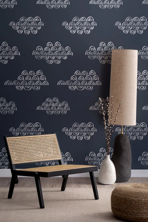 Navy Blue Japanese Clouds Repeat Pattern Wallpaper