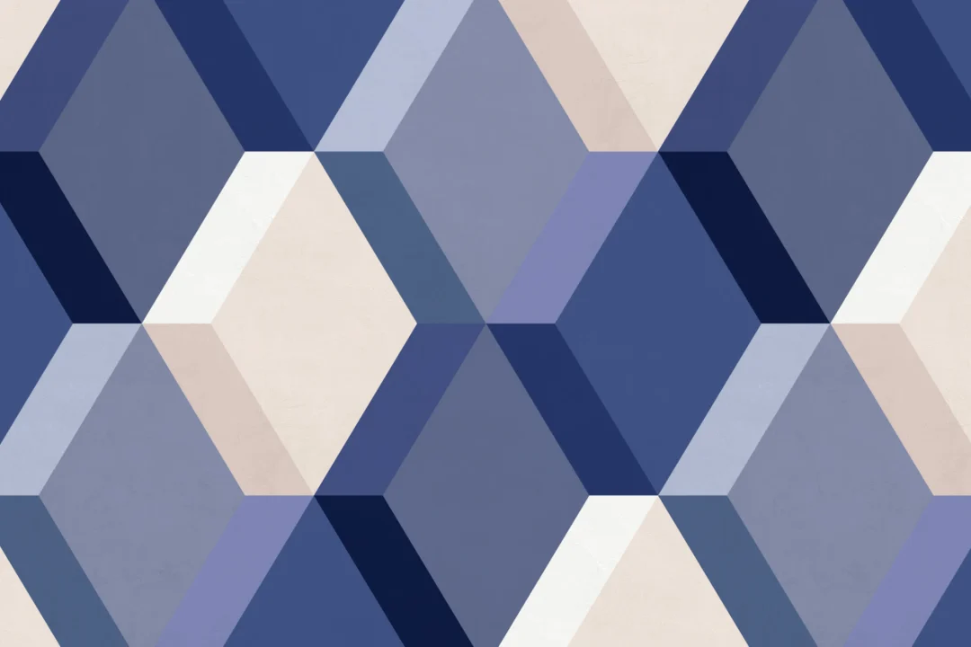 Blå 3D Illusion Tile Effect Upprepa mönster tapet