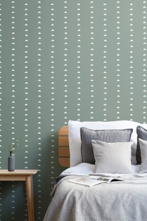 Papel Pintado Minimalista Verde con Motivos de Triángulos Pequeños